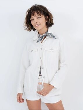 Madewell The Oversized Trucker Jean Jacket Tile White Medium White Denim Jacket